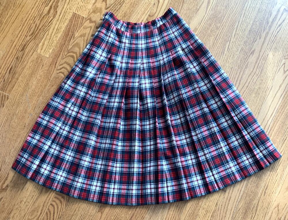Pendleton Macduff 100% Virgin Wool Tartan Plaid Pleated Midi Skirt Sz 4 Petite